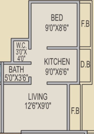 Floor plan of 1 BHK 271 Sq. Ft. Apartment in Poonam Pallazo, Palghar
