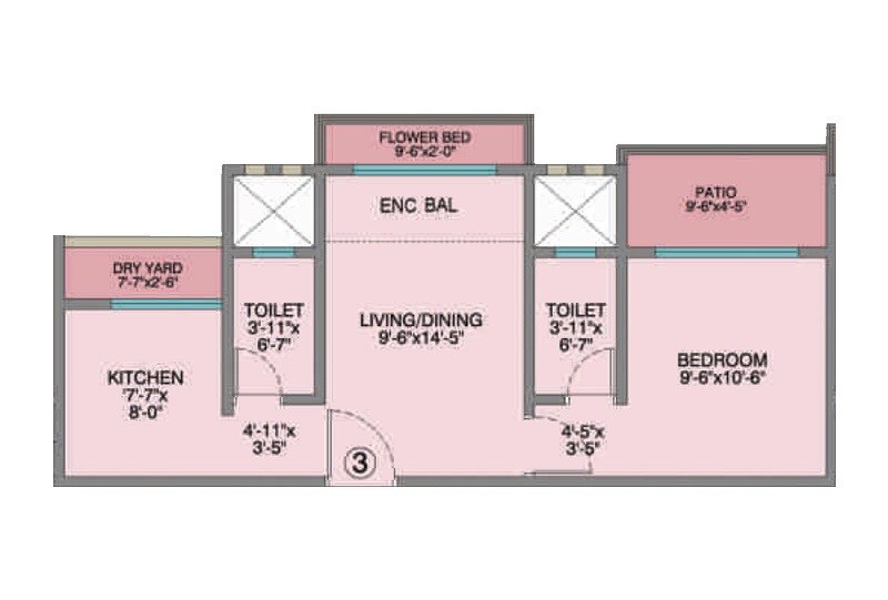 Floor plan of 1 BHK 218 Sq. Ft. Apartment in Poonam Park View, Palghar