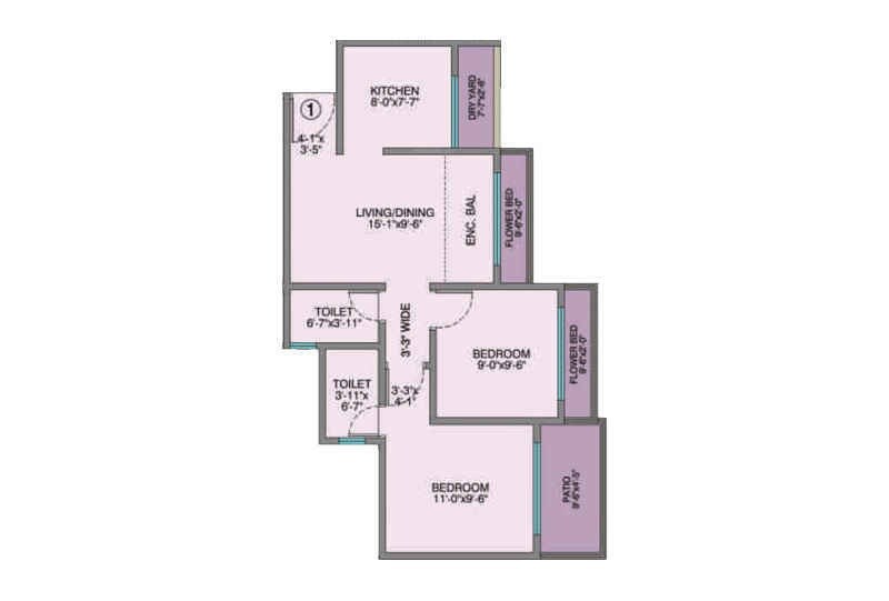 Floor plan of 2 BHK 473 Sq. Ft. Apartment in Poonam Park View, Palghar