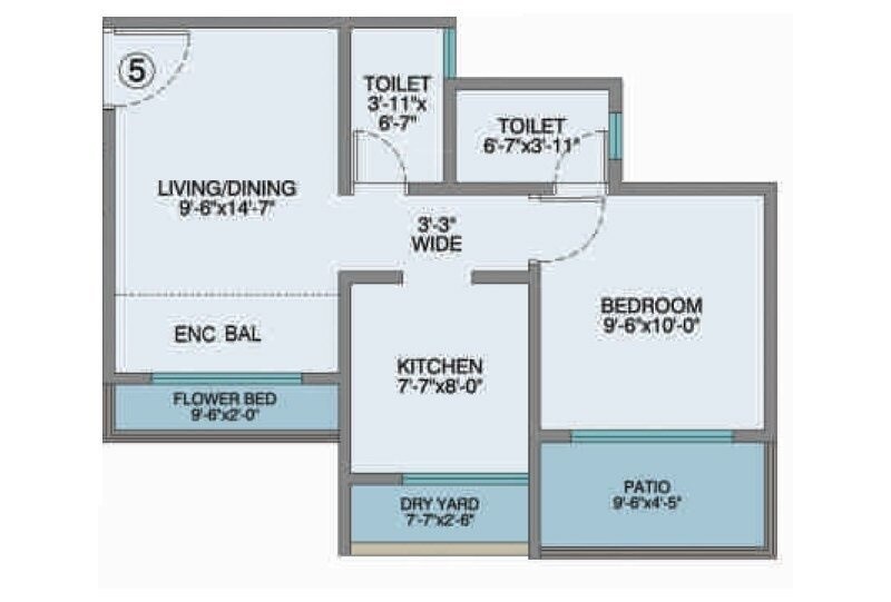 Floor plan of 1 BHK 346 Sq. Ft. Apartment in Poonam Park View Phase II, Palghar