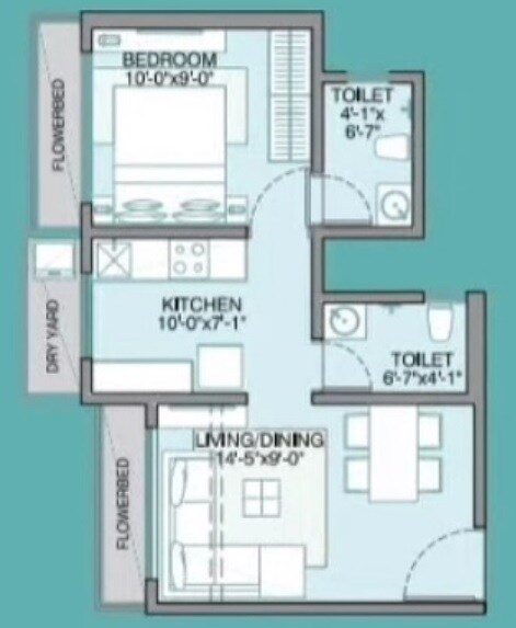 Floor plan of 1 BHK 341 Sq. Ft. Apartment in Poonam Vista, Palghar
