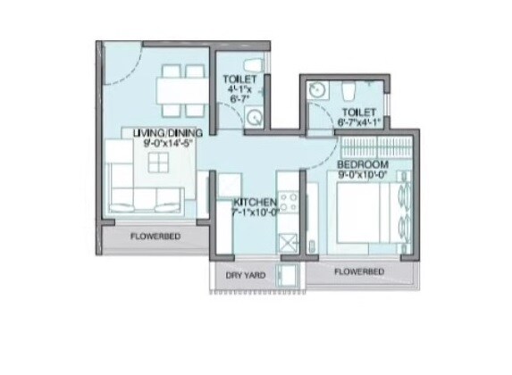 Floor plan of 1 BHK 389 Sq. Ft. Apartment in Poonam Vista, Palghar