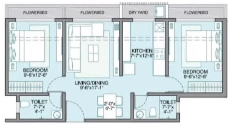 Floor plan of 2 BHK 492 Sq. Ft. Apartment in Poonam Vista, Palghar