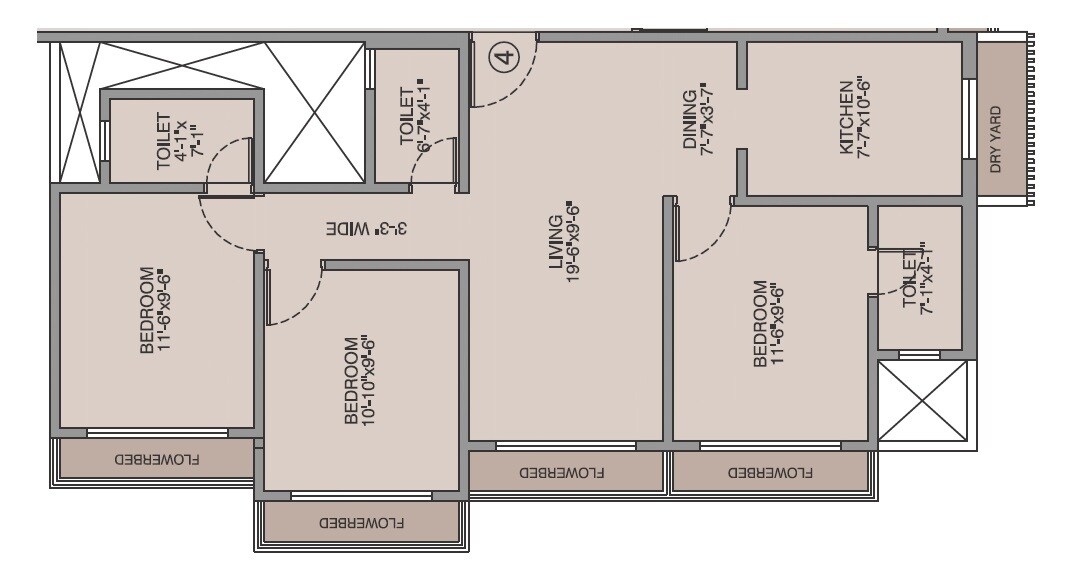 Floor plan of 3 BHK 763 Sq. Ft. Apartment in Poonam Vista, Palghar