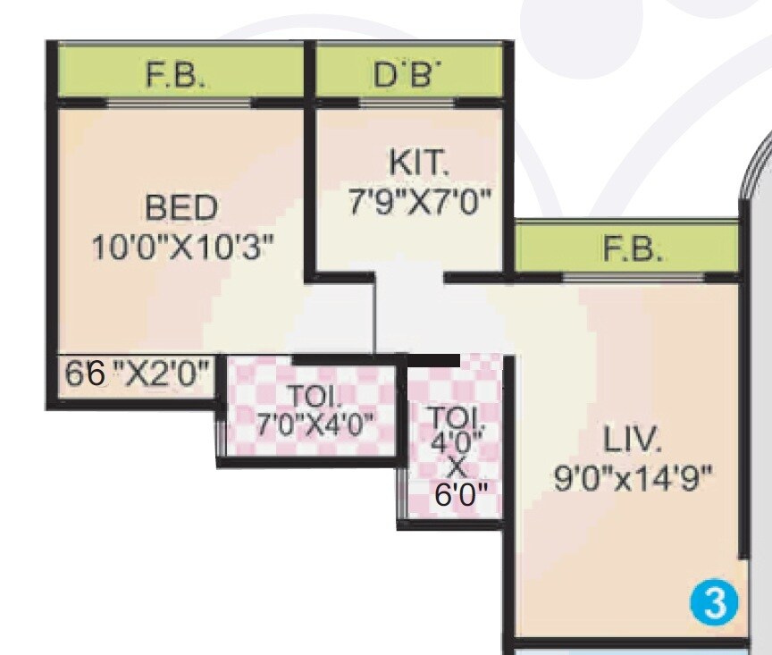 Floor plan of 1 BHK 640 Sq. Ft. Apartment in Prathmesh Dreams, Palghar