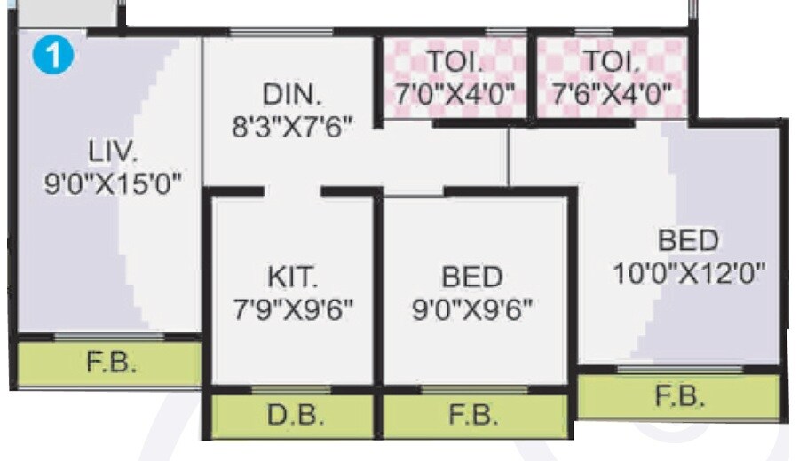 Floor plan of 2 BHK 880 Sq. Ft. Apartment in Prathmesh Dreams, Palghar