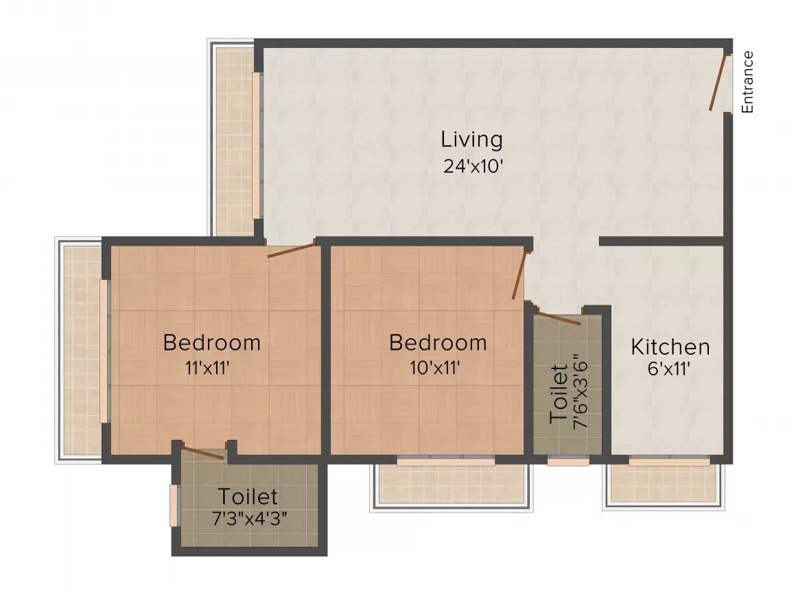 Floor plan of 2 BHK 925 Sq. Ft. Apartment in Prathvi Nidan Empire Phase I, Palghar