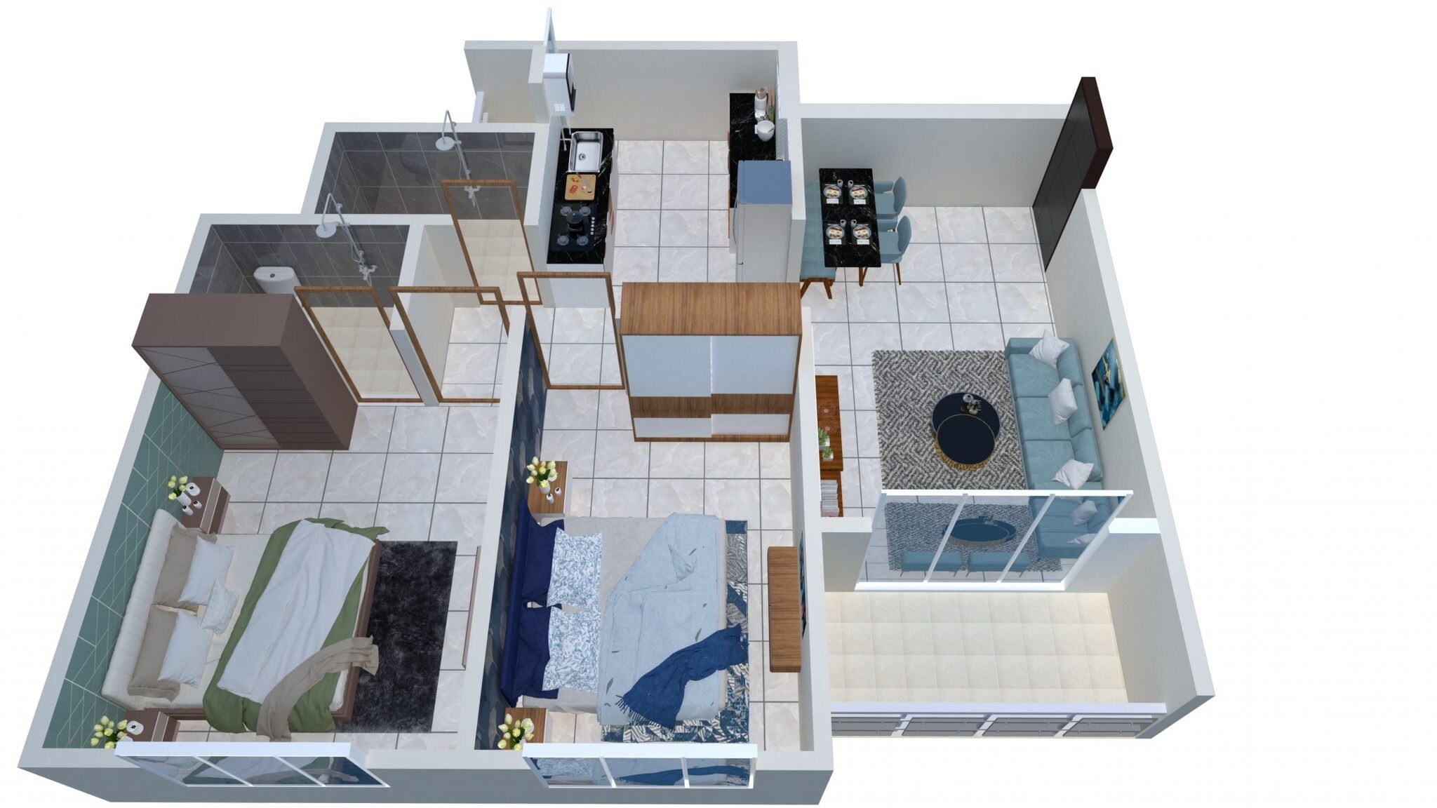 Floor plan of 2 BHK 668 Sq. Ft. Apartment in Pratik Anupam Tower, Palghar