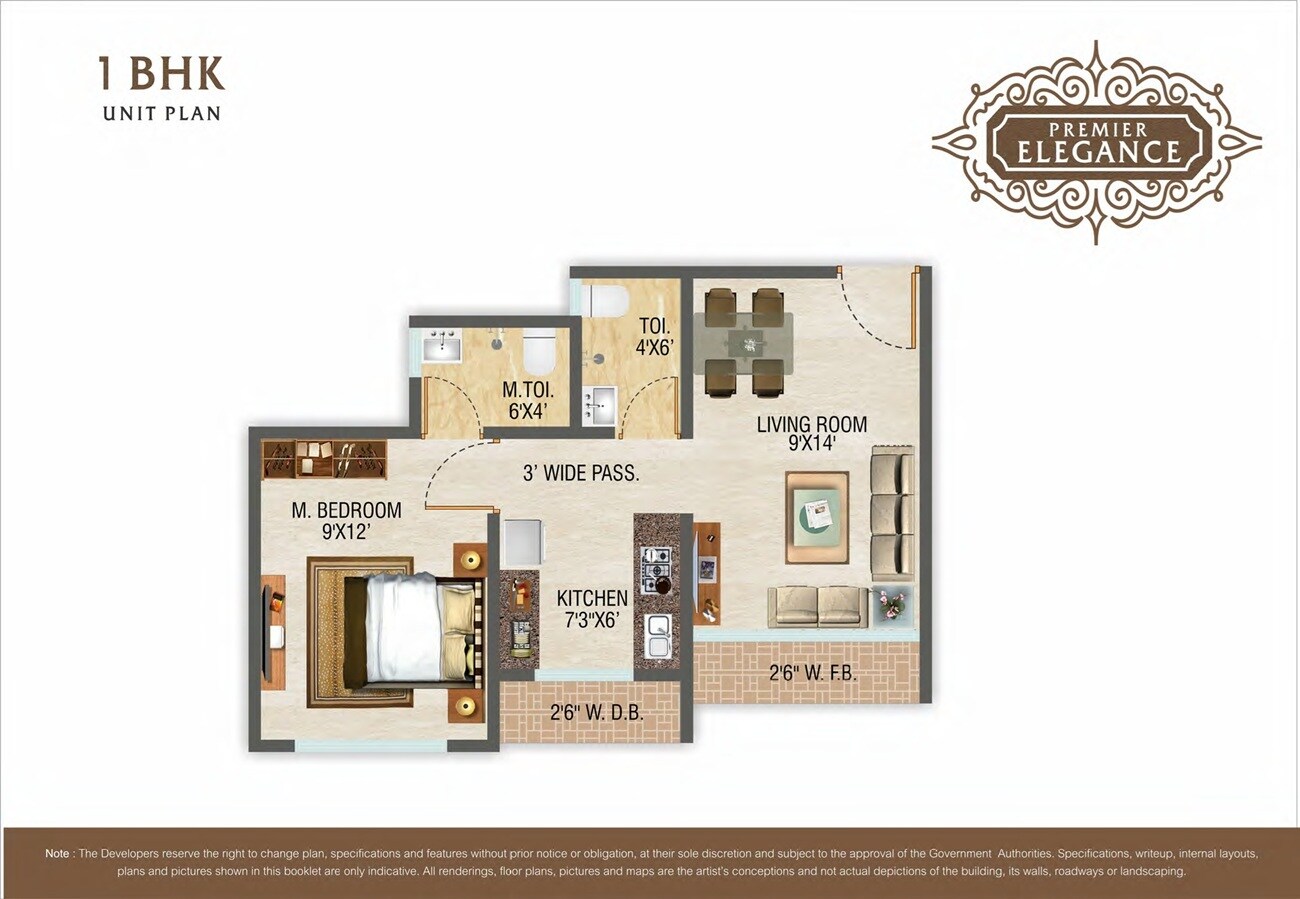 Floor plan of 1 BHK 405 Sq. Ft. Apartment in Premier Elegance, Palghar