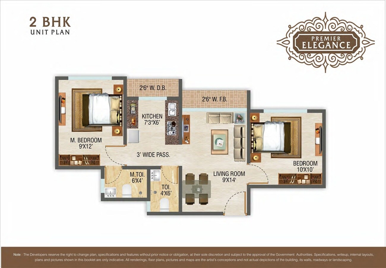 Floor plan of 2 BHK 515 Sq. Ft. Apartment in Premier Elegance, Palghar