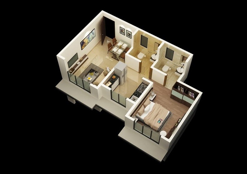 Floor plan of 1 BHK 326 Sq. Ft. Apartment in Prithvi Kuber Complex, Palghar