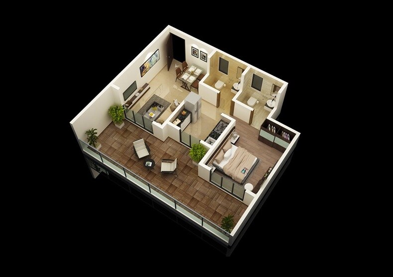Floor plan of 1 BHK 394 Sq. Ft. Apartment in Prithvi Kuber Complex, Palghar