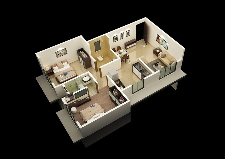 Floor plan of 2 BHK 488 Sq. Ft. Apartment in Prithvi Kuber Complex, Palghar
