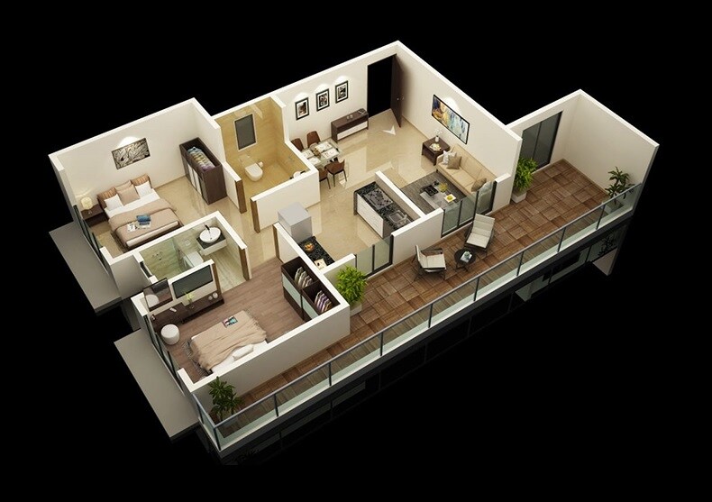 Floor plan of 2 BHK 530 Sq. Ft. Apartment in Prithvi Kuber Complex, Palghar