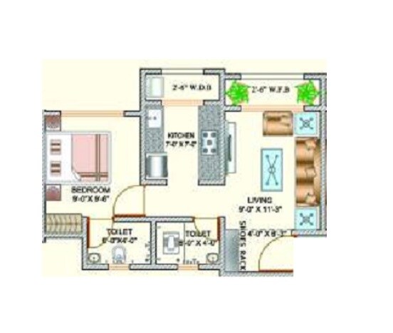 Floor plan of 1 BHK 427 Sq. Ft. Apartment in Prithvi Regency, Palghar
