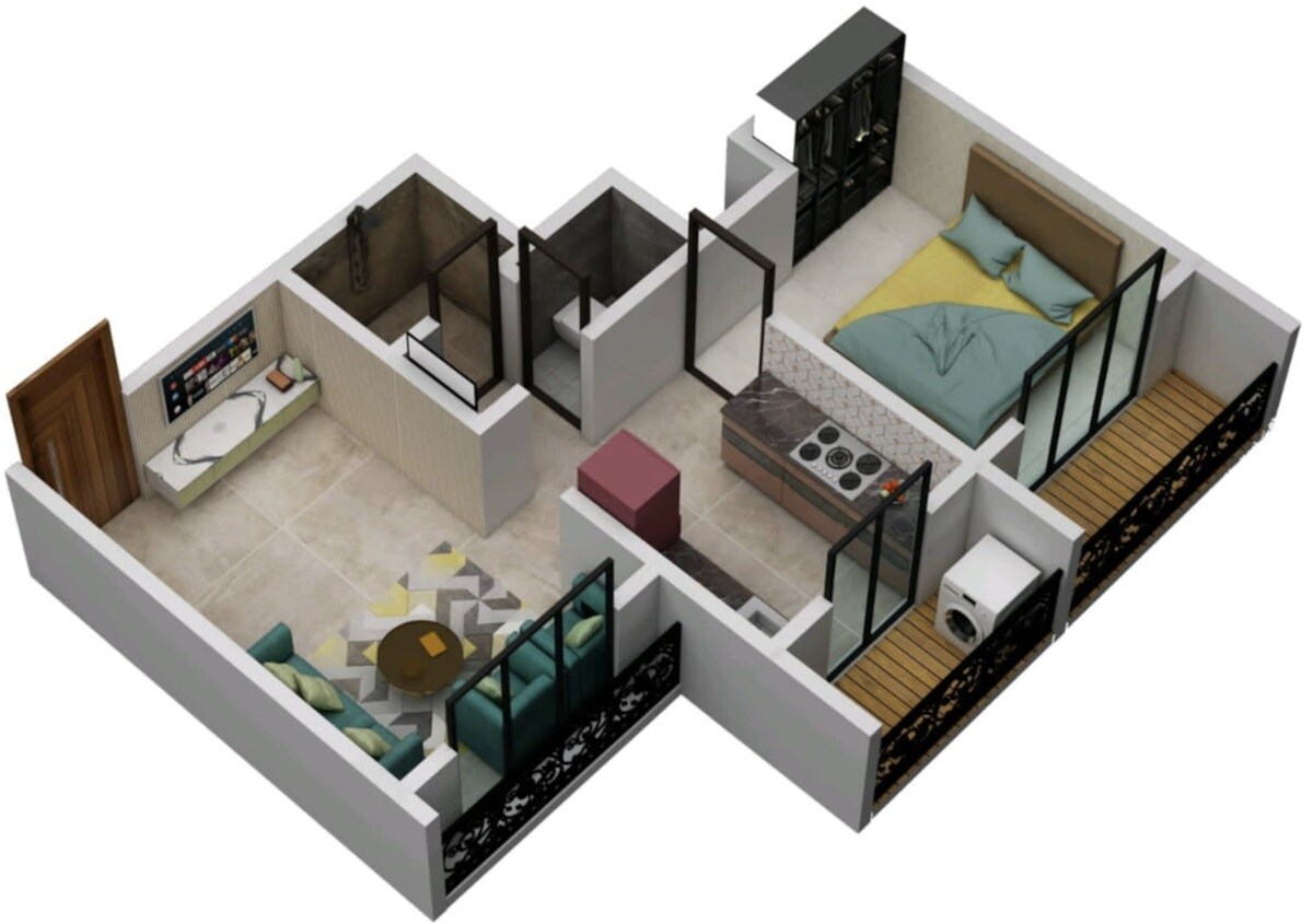 Floor plan of 1 BHK 391 Sq. Ft. Apartment in Prithvi Sai Residency, Palghar