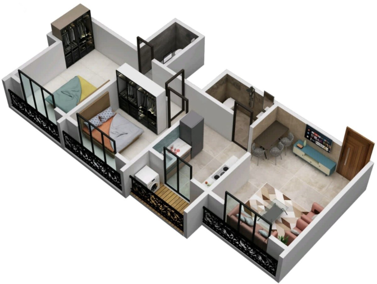 Floor plan of 2 BHK 549 Sq. Ft. Apartment in Prithvi Sai Residency, Palghar