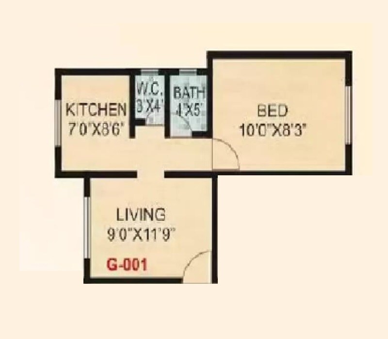 Floor plan of 1 BHK 307 Sq. Ft. Apartment in Prithvi Sai Yash Complex, Palghar