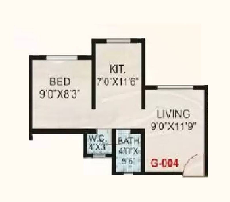 Floor plan of 1 BHK 336 Sq. Ft. Apartment in Prithvi Sai Yash Complex, Palghar