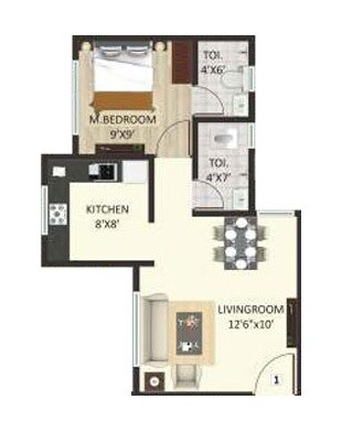 Floor plan of 1 BHK 240 Sq. Ft. Apartment in Prithvi Srishti Complex, Palghar