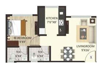 Floor plan of 1 BHK 361 Sq. Ft. Apartment in Prithvi Srishti Complex, Palghar