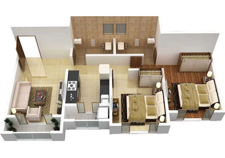 Floor plan of 2 BHK 490 Sq. Ft. Apartment in Prithvi Srishti Complex, Palghar