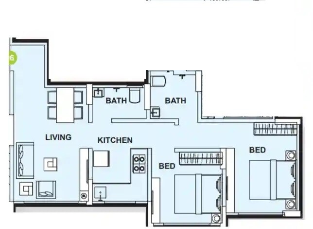 Floor plan of 2 BHK 490 Sq. Ft. Apartment in Rachna And Crystal Shanti Classic, Palghar