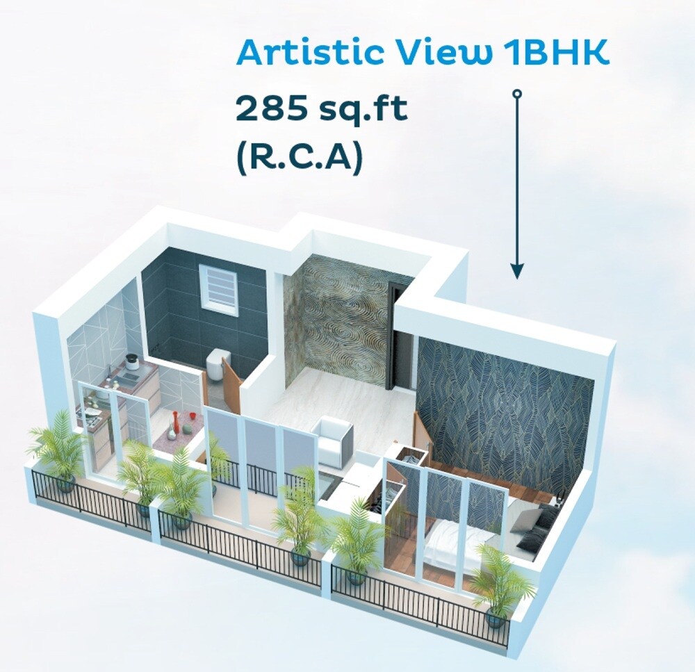 Floor plan of 1 BHK 285 Sq. Ft. Apartment in Radheya Siddhai Heights, Palghar