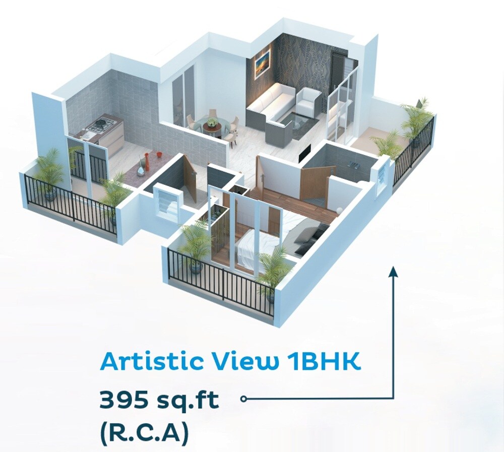 Floor plan of 1 BHK 396 Sq. Ft. Apartment in Radheya Siddhai Heights, Palghar