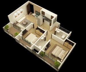Floor plan of 2 BHK 915 Sq. Ft. Apartment in Raj Maitry Heights, Palghar