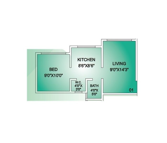 Floor plan of 1 BHK 275 Sq. Ft. Apartment in Raj Residencies, Palghar