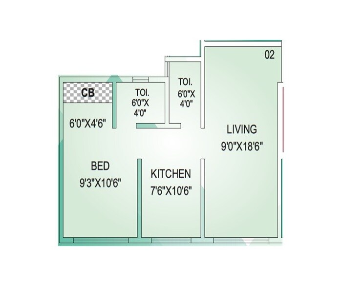 Floor plan of 1 BHK 336 Sq. Ft. Apartment in Raj Residencies, Palghar