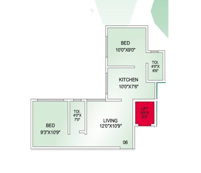 Floor plan of 2 BHK 405 Sq. Ft. Apartment in Raj Residencies, Palghar