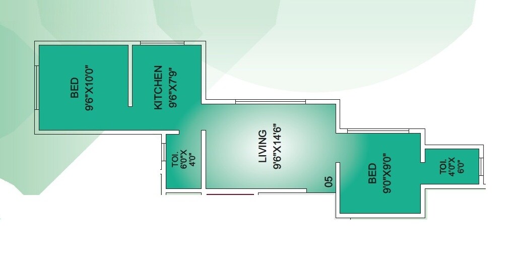 Floor plan of 2 BHK 428 Sq. Ft. Apartment in Raj Residencies, Palghar