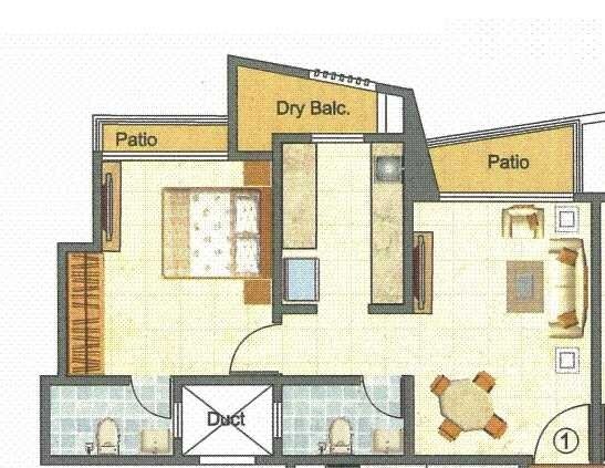 Floor plan of 1 BHK 690 Sq. Ft. Apartment in Raj ShreeShashwat, Palghar