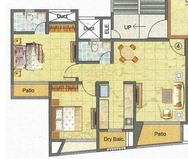 Floor plan of 2 BHK 985 Sq. Ft. Apartment in Raj ShreeShashwat, Palghar