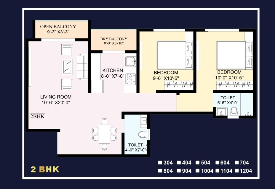 Floor plan of 2 BHK 532 Sq. Ft. Apartment in Rajesh Mahavir Kalp, Palghar
