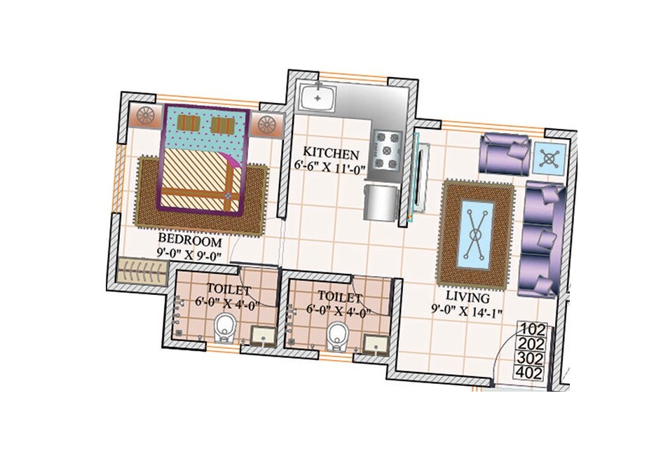 Floor plan of 1 BHK 305 Sq. Ft. Apartment in Rajesh Mahavir Neytra, Palghar