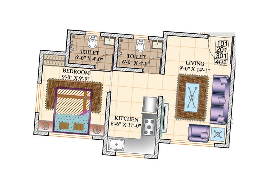 Floor plan of 1 BHK 353 Sq. Ft. Apartment in Rajesh Mahavir Neytra, Palghar