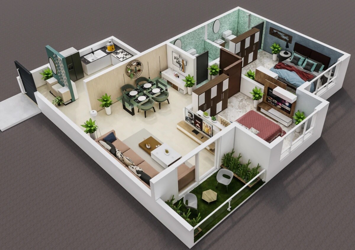 Floor plan of 2 BHK 539 Sq. Ft. Apartment in Rajesh Mahavir Universe, Palghar