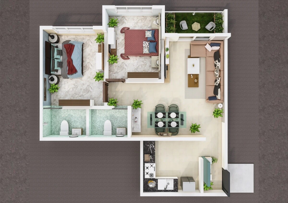 Floor plan of 2 BHK 597 Sq. Ft. Apartment in Rajesh Mahavir Universe, Palghar