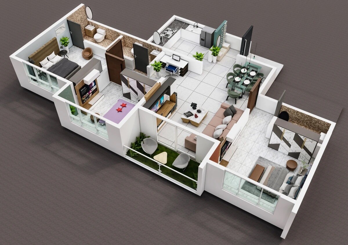 Floor plan of 3 BHK 760 Sq. Ft. Apartment in Rajesh Mahavir Universe, Palghar