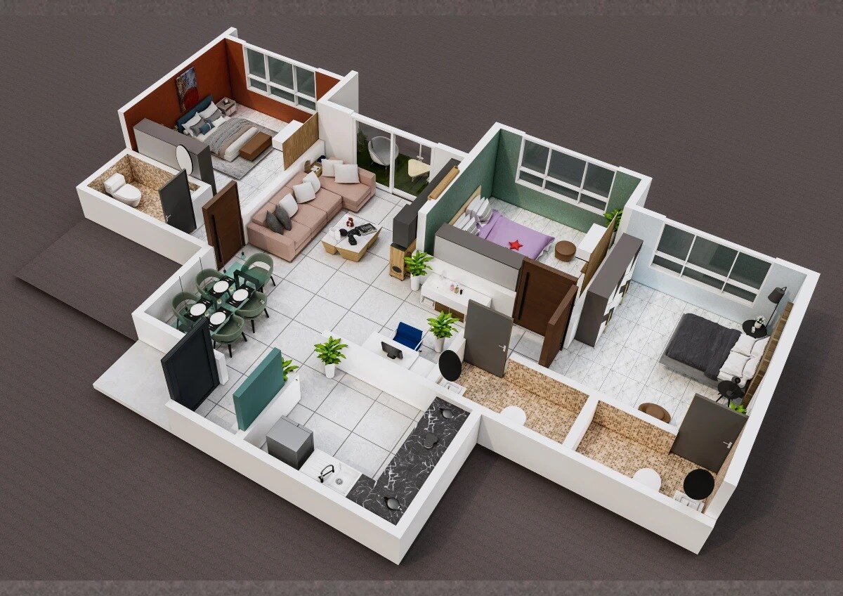 Floor plan of 3 BHK 768 Sq. Ft. Apartment in Rajesh Mahavir Universe, Palghar