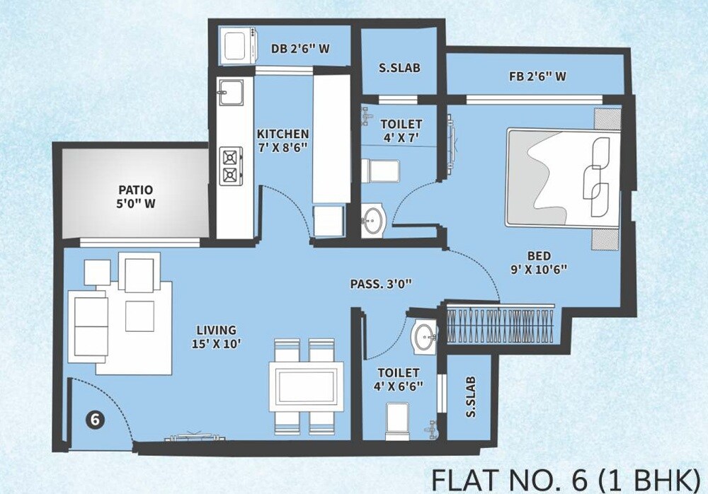 Floor plan of 1 BHK 412 Sq. Ft. Apartment in Rajhans Kshitij, Palghar
