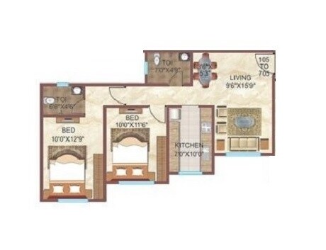 2 BHK 595 Sq. Ft. Apartment