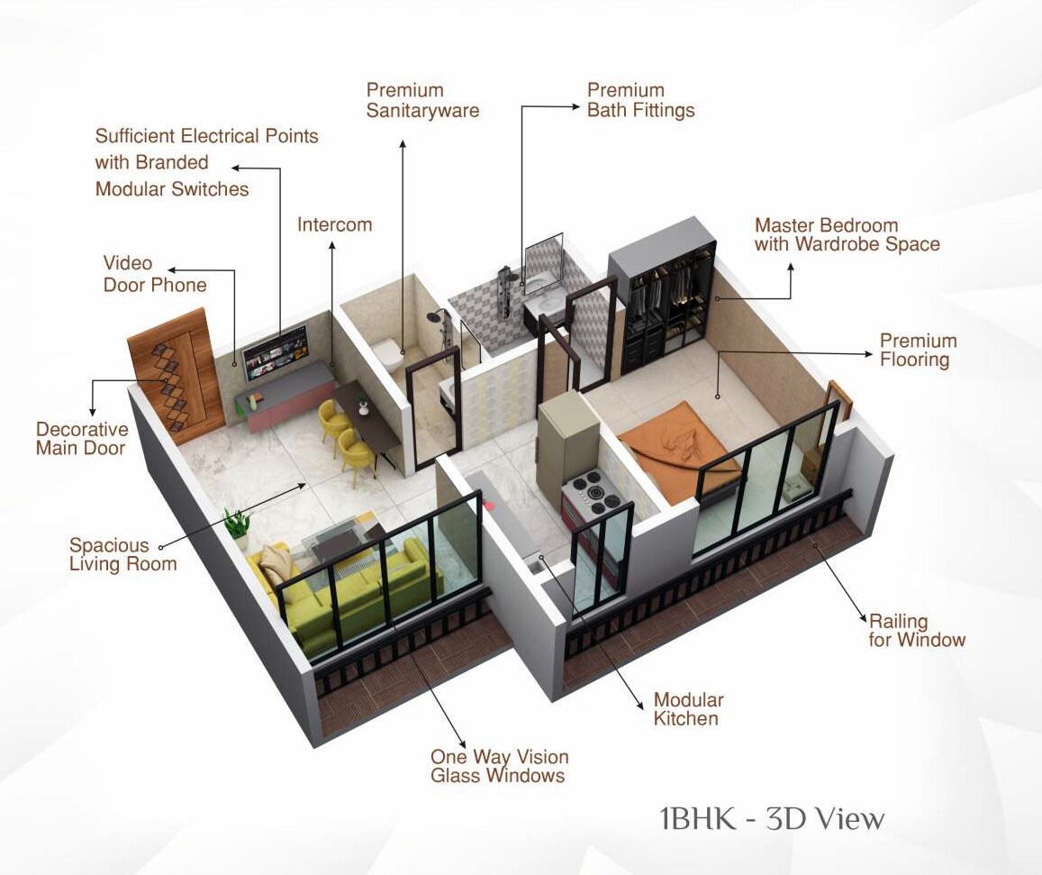 Floor plan of 1 BHK 373 Sq. Ft. Apartment in Rajlaxmi Nakshatra Auris, Palghar