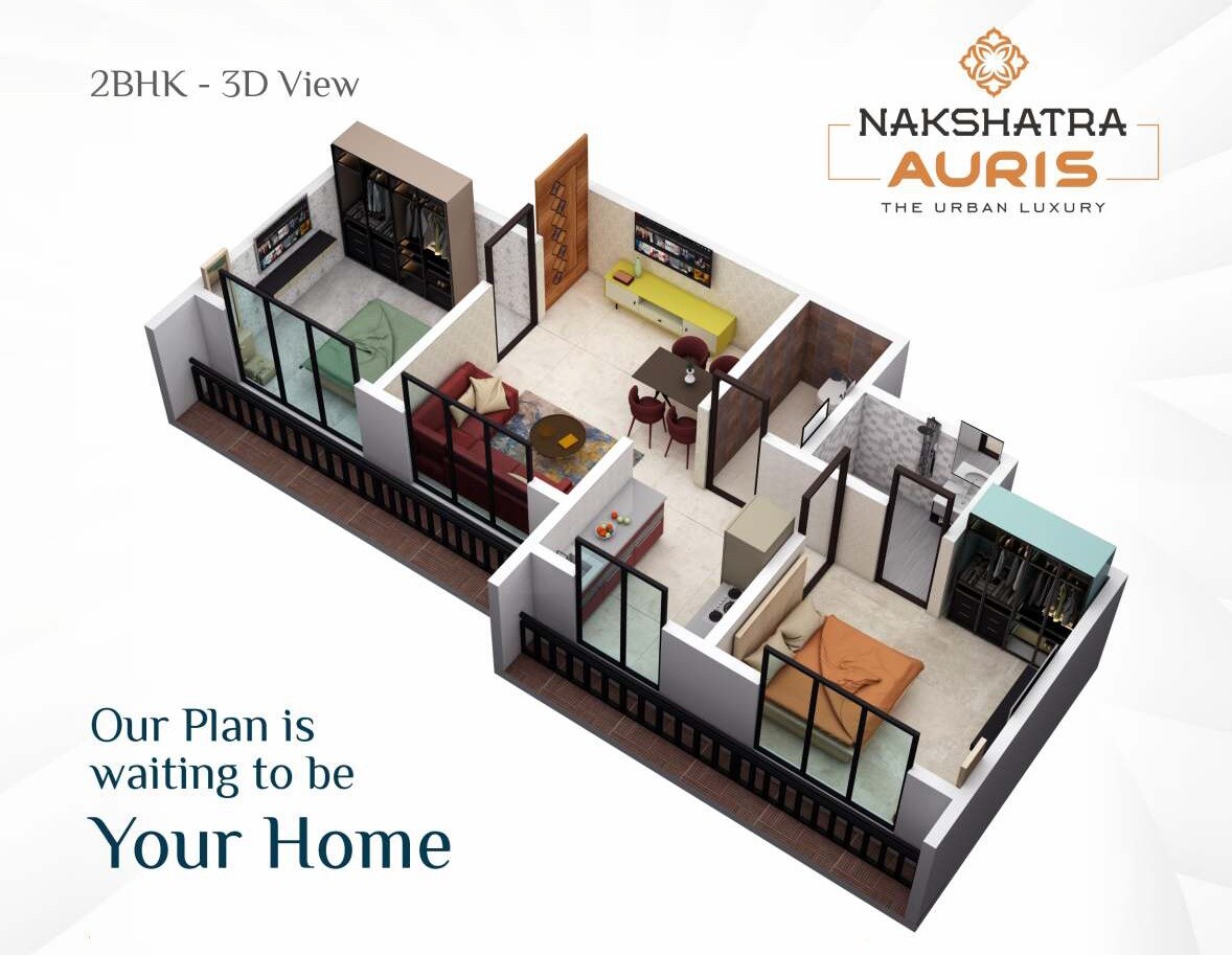 Floor plan of 2 BHK 501 Sq. Ft. Apartment in Rajlaxmi Nakshatra Auris, Palghar