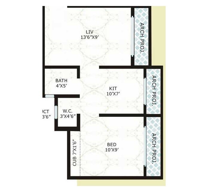 Floor plan of 1 BHK 307 Sq. Ft. Apartment in Rajlaxmi Priti Chaaya, Palghar