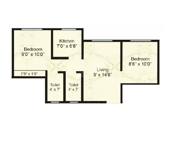 2 BHK 444 Sq. Ft. Apartment