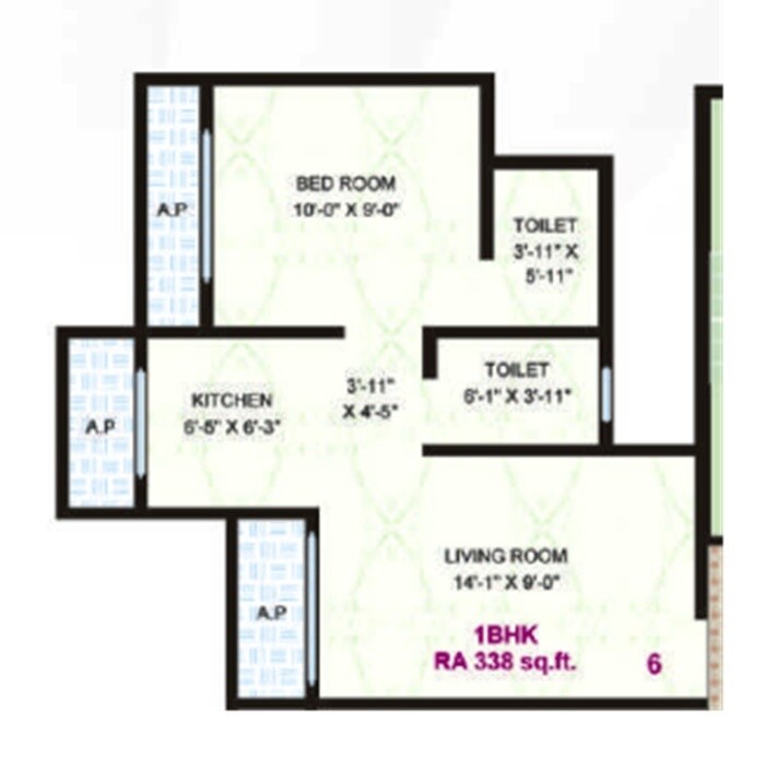 Floor plan of 1 BHK 338 Sq. Ft. Apartment in Rajlaxmi Shanti Niwas, Palghar